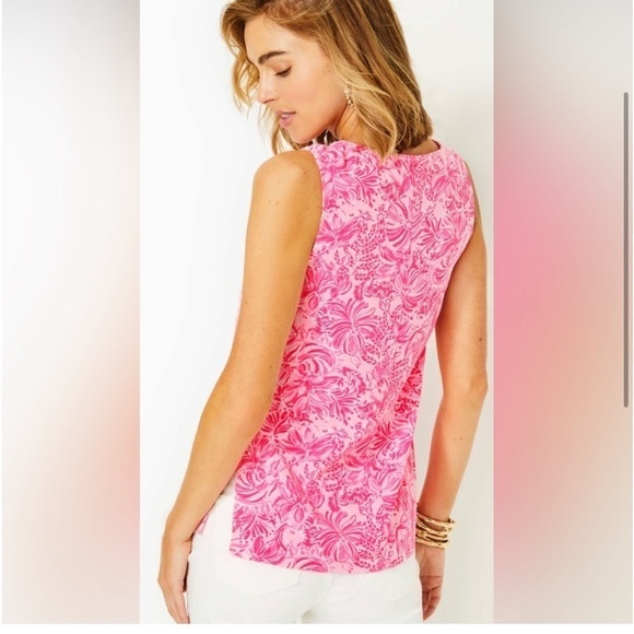 Lilly Pulitzer FOLA SLEEVELESS TOP PINK BLOSSOM FOXY LLAMA - Picture 6 of 15